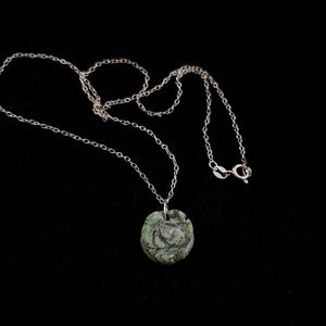 Carved stone flower pendant necklace sterling silver dainty layer necklace green